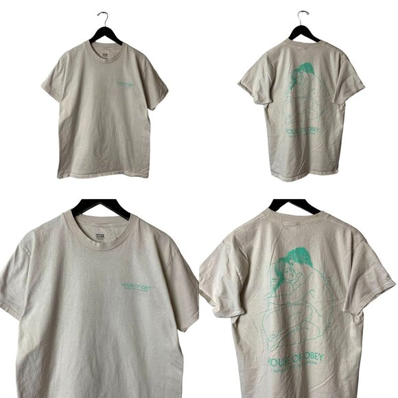 House of Obey Lovers T Shirt Adult Cream Medium M Graphic Tee - Picture 1 of 16
